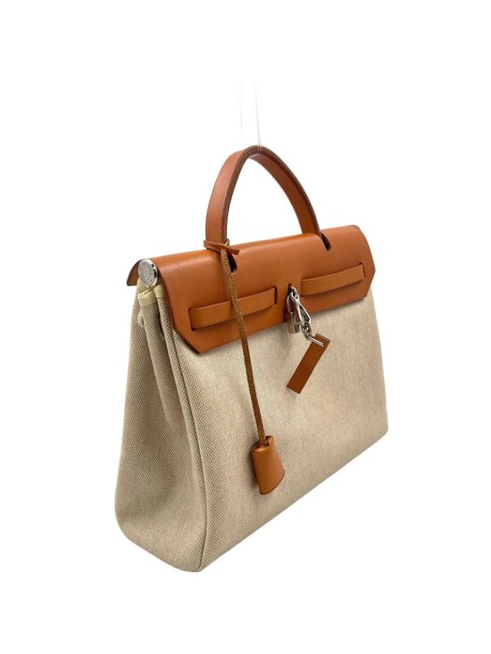 Hermes Herbag a Dos Handbag Leather Canvas Beige Light Brown Backpack Silver main image 13